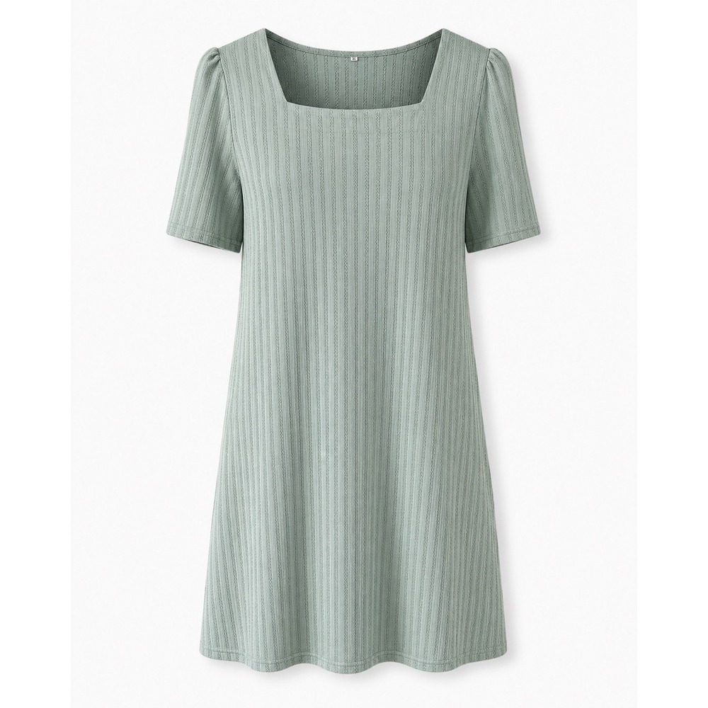 Unbranded Shift Dress Women XL Sage Green Excellent Textured Knit Square Neck - Picture 5 of 14